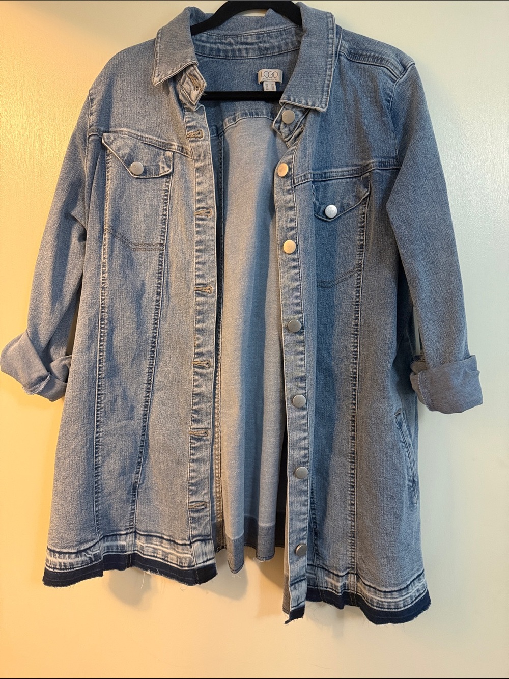 LOGO by Lori Goldstein Light Blue Denim Longline Jacket